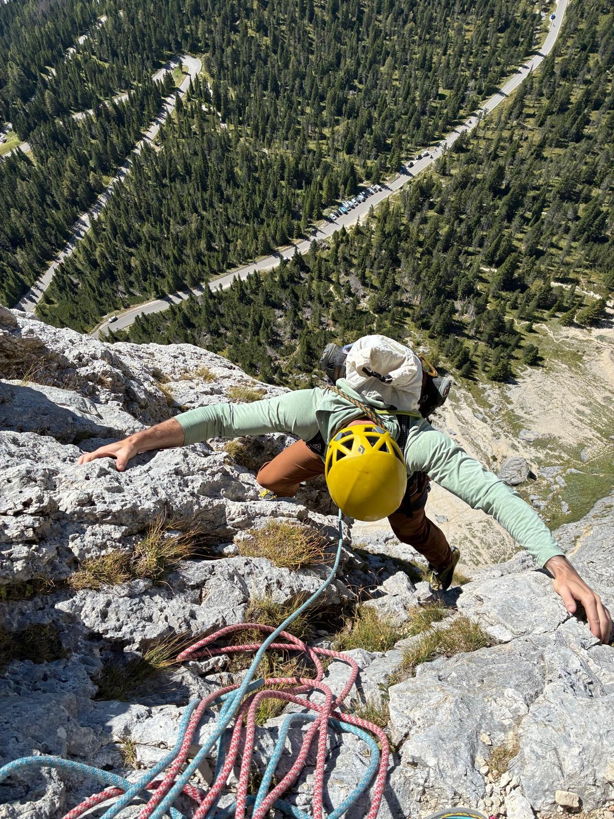 Looking down at the parking lot