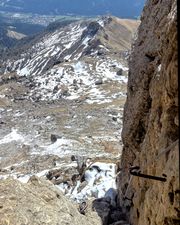 Upper via ferrata section below the ladder on the approach.