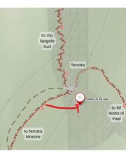 Annotated map-style view showing directions to the rappel shortcut.