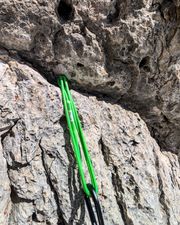 First piton on the steeper section of pitch two.