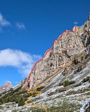 Annotated view of Via Rodeo on Pilastro Moni from the Strada del Pordoi.
