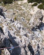 Climber following pitch two on the Via Rodeo ridge.