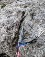 Third rappel anchor on the Via Rodeo descent.