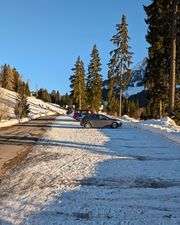 The Via Bellavista parking area near Lago di Carezza.