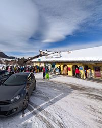 Crowds queuing at the Paolina base ticket office at Carezza Ski.