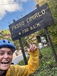 Passo Cimirlo summit sign above Trento, Italy (730 m / 2,395 ft)—a beginner-friendly alpine climb