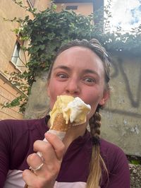 Post-ride gelato in Trento after a beginner cycling climb in the Italian Alps