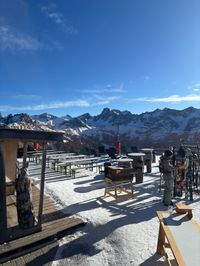 Apres-ski terrace at Rifugio El Zedron overlooking Val san Nicolo