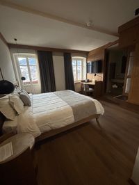 Modern renovated room at Hotel Serena in Cortina with mountain views