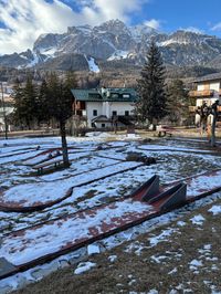 Snow-covered Minigolf Helvetia course in Cortina closed for winter