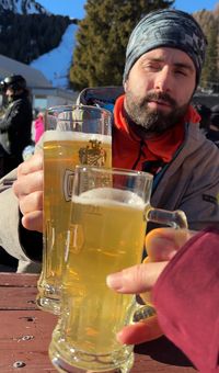 Drinking beers at Baita Gardonè in Latemar, Obereggen.