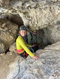 Crawling through the trail tunnel on the descent
