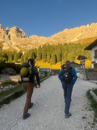 Arriving at Rifugio Gardeccia trailhead under Rosengarten