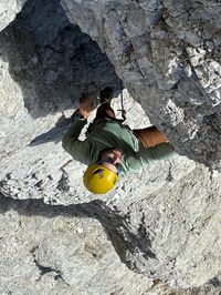 David starting the lower pitches of Via Fehrmann