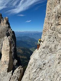 Scenic slab climbing section midway up Via Fehrmann