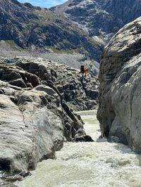 Crossing the tyrolean traverse in Patagonia
