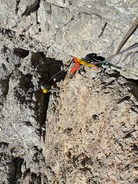 Both climbers working their way up the upper pitches