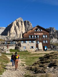 Historic Rifugio Roda di Vael perched high above Val di Fassa.