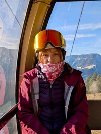 Daysi in the Ortisei gondola on our very first ride up Seceda in Val Gardena, Dolomites.