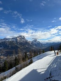 Dolomites mountain panorama from secret picnic table spot at Colfiere-Col Drusciè gondola top station, Cortina d'Ampezzo, Italian Dolomites