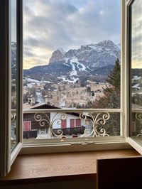 Tofana ski area mountain views from Hotel Serene room window in Cortina d'Ampezzo, Italian Dolomites
