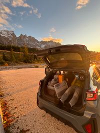 Testing the car-camping setup at the Carezza pass