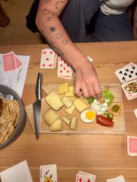 Evening cheese board spread at Tschafon Hut