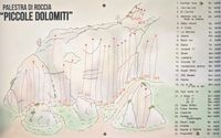 Hand-drawn topo map of all routes at the Piccole Dolomiti crag