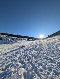 Icy gully descent option toward Bocca Vaiona below Monte Cornetto.