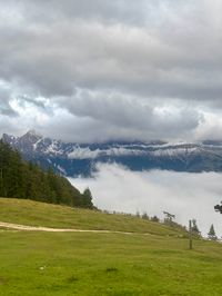 Cloud inversion covering the Rosengarten peaks as seen from Tschafon Hut.