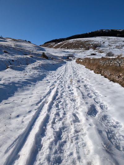 Winter meadows below Monte Cornetto near Strada delle Caserme