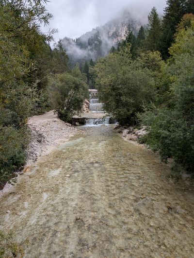 Manicured cascades at the start of the Rifugio Bergamo hike