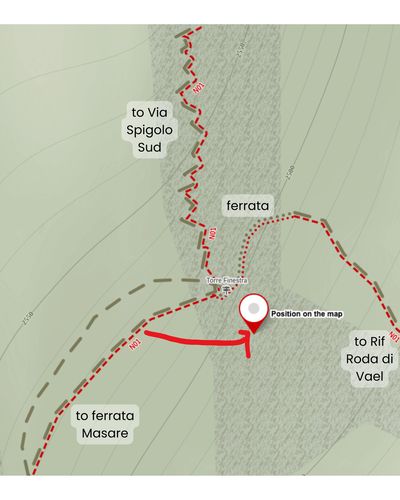 Annotated map-style view showing directions to the rappel shortcut.