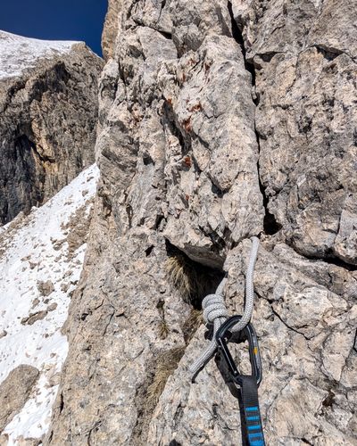 Fixed sling on pitch one of Via Spigolo Sud.