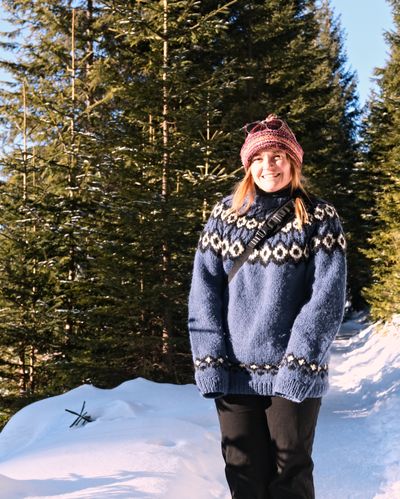 Daysi posing in the woods near Lago di Carezza.