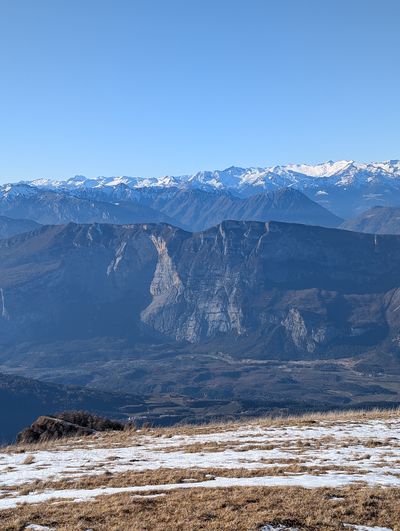 Brenta Dolomites glowing to the northwest from Monte Cornetto.