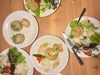 Homemade dumplings with chives at Tschafon Hut.