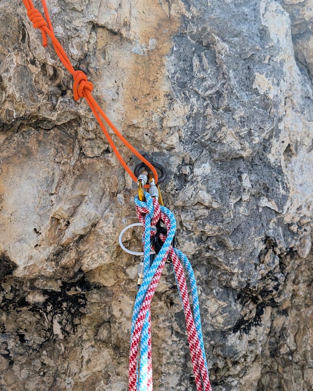 Cemented ring anchor at the top of pitch two on Via Rodeo.