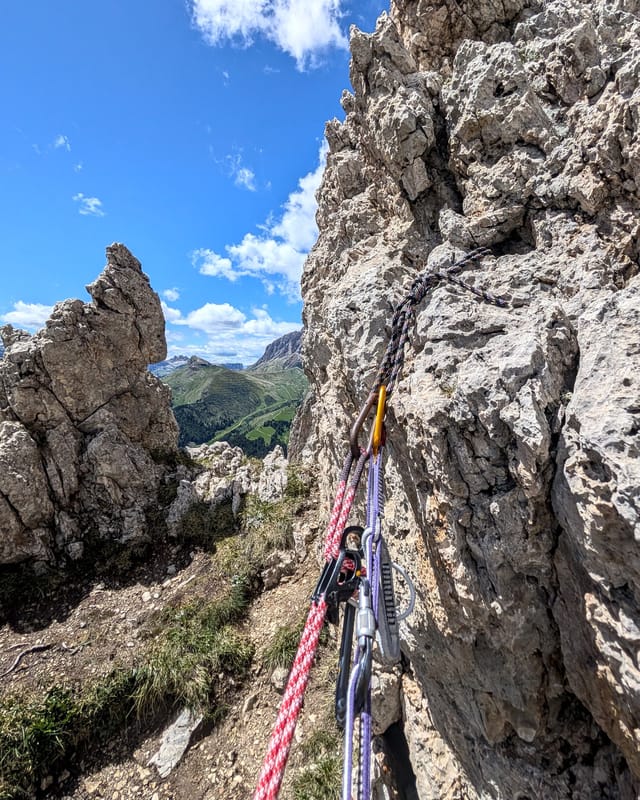 First rappel anchor on the Via Rodeo descent.