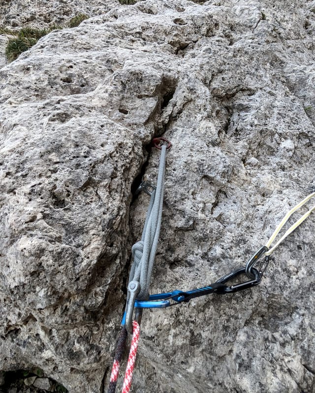 Third rappel anchor on the Via Rodeo descent.