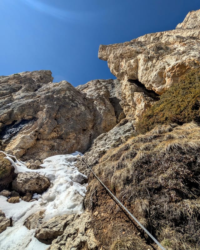 Lower cable-protected section on the via ferrata approach.