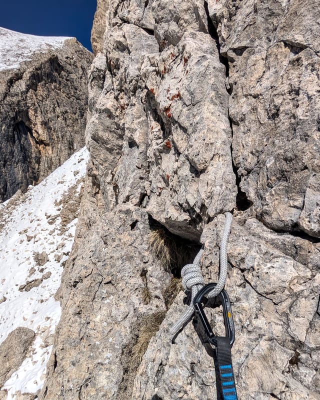 Fixed sling on pitch one of Via Spigolo Sud.