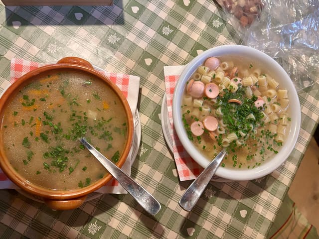 Hot soup at Sesselschwaige on a rainy hike day