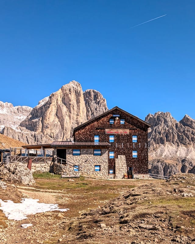 Rifugio Roda di Vael above Passo Carezza in the Catinaccio group.