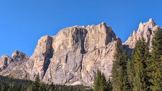 Piz Ciavazes above Passo Sella as seen from the distance