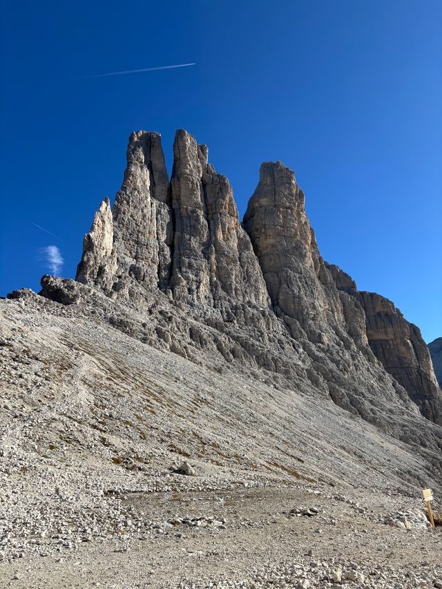 Close-up of the Vajolet Towers pinnacles glowing in the afternoon light